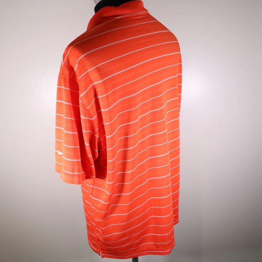Nike Golf Polo Shirt Mens Large‎ Dri-Fit Performance Orange Striped Short Sleeve